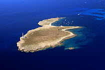 Aerial view of Isla del Aire, SE of Menorca, Mediterranean Sea.
