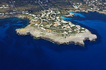 Aerial view of the limestone headland of Cap d'en Font located in the south east of Menorca, in the Mediterranean.