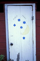 Door of outhouse toilet, Kennicott, Wrangell - St Elias NP, Alaska, USA