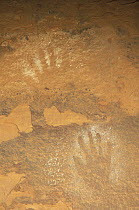 Ancestral Puebloan pictographs of hands in the Needles District. Canyonlands National Park, Utah, USA