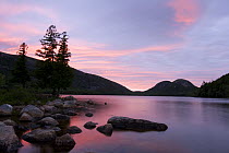 Jordan Pond at Sunset, Acadia National Park, Maine, USA. "The Bubbles" are in the distance.