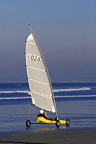 Sail-carting / land-sailing (Char à voile) on the beach during Festival de la Glisse, La Torche, Brittany, France. 1997