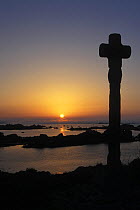 Mandez Cross on Brehat Island at sunset. Cotes d'Armor, Brittany, France.