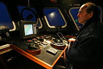 Onboard a SNSM vedette lifeboat off Saint-Nazaire, France, April 2006. ^^^For the start of Bruno Peyron's circumnavigation attempt aboard multihull ^Orange 2^.