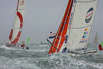 "Foncia" (Skippered by Michel Desjoyeaux) at the start of the Vendee Globe 2008/2009 in heavy seas. Les Sables d'Olonne, France, 9 November 2008. Desjoyeaux won the race, returning on 1st February 200...