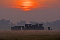 Stonehenge at sunrise on the 21st September, the autumn equinox, Wiltshire, UK