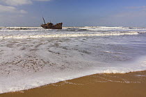 Shipwreck along the Atlantic coast of the Western Sahara desert, Morocco, NW Africa