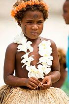 Houng girl in traditional dress. Dance performance by villagers of Bodaluna Island (also known as Budi Budi) in Woodlark / Laughlan Islands, Papua New Guinea May 2008