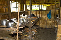 Inside the cooking area of a typical hut, Nembao Village, Utupua Island, Solomon Islands