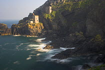The Crowns, old Tin mine towers on the coast, Botallack, Cornwall, UK