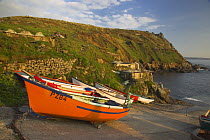 Boat pulled up on slipway at Priests Cove, nr St Just, Cornwall, UK