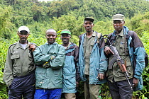 Team of guides and guards protecting the Mountain gorillas in Volcanoes National Park, Rwanda, Africa
