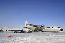Hercules cargo aircraft transporting mining equipment, Yellowknife, Northwest Territories, Canada