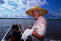 Late Dr. William D. Hamilton, one of the greatest evolution biologists of the 20th century, at work in the field, at Mamiraua Sustainable Development Reserve, Amazonas State, Brazil.