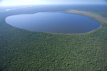 Aerial view of Lake Versalles / El Triunfo surrounded by rainforest, Beni Department, Eastern Bolivia.