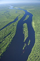 Aerial view of "Várzea" flooded Amazon rainforest on the banks of the Guaporé / Itenez River in Western Rondônia State and Eastern Beni Department, border of Brazil and Bolivia.