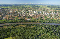 Aerial view of Pimenta Bueno town, on the banks of the River Ji-paraná, Rondônia State, Western Brazil.