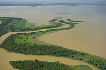 Aerial view of large lake of "várzea" (floodplain) near Nova Olinda do Norte town, Amazonas State, Northern Brazil.