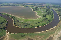 Aerial view of flooded region full of Amazon lakes of the Madeirinha River, South of the AM-254 road and West of Autazes town, Amazonas State, Northern Brazil.