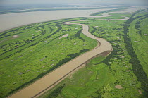 Aerial view of a very complex Amazon "várzea" (floodplain), to the South of Itacoatiara town and East of the meeting of Madeira River and Amazonas River, in the right margin of Amazonas River, Amazon...