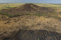 Aerial view of burned-out land in the Cerrado of Roraima, by the road Boa Vista city - Bonfim town, Roraima State, Northern Brazil.