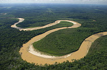 Aerial view of Ichilo River, meanders and tropical rainforest, Santa Cruz Department, Bolivia.