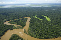 Aerial view of Grande / Guapay river and its oxbow lakes, near the border with the Beni Department,  Santa Cruz Department, Eastern Bolivia.