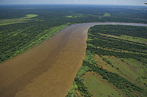 Aerial view of amazon "várzea" flooded Rainforest of the Mamoré River, during the great flood of 2008, at the border of Brazil (Rondônia State) with Bolivia (Beni Department).