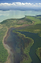 Aerials view of Ginebra Lake (on the background) and part of gua Clara Lagoon (foreground) in the region of the great lakes of the Beni floodplains, Beni Department, Northeastern Bolivia.