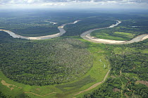 Aerial view of floodplain of the Ichilo River (which forms the Mamoré River) at the border of Cochabamba and Santa Cruz departments, Bolivia.