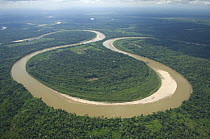 Aerial view of a large meander in the Ichilo River (which forms the Mamor River) at the border of Cochabamba and Santa Cruz departments, Bolivia.