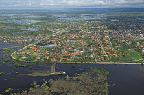Aerial view of Trinidad city, capital of the Beni Department, during the 2008 flood of Mamoré River, Bolivia.