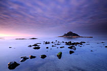 St Michael's Mount at sunrise, from Marazion beach, Cornwall, UK. November 2008. *NOT AVAILABLE FOR UK 2016 RETAIL CALENDARS