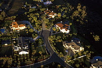 Aerial view housing constructed in coastal sage scrub habitat, North San Diego County, California. Dec 2002.