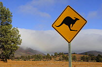 "Beware of Kangaroos" road sign, Flinders Ranges National Park, South Australia, Australia