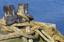 Bollard and rope, Isle of Mull, Inner Hebrides, Scotland, UK