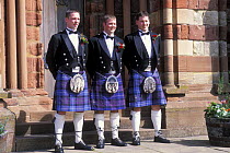 Men wearing traditional scottish costume of kilt and sporran, The Orkney Isles, Scotland, UK