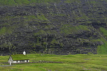 Traditional church of Saksun, Stremoy Island, Faroe Islands