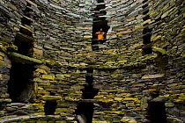Interior of Mousa Broch, ancient fortified stone tower, Mousa Island, Shetland Islands, Scotland, UK
