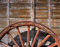 Detail of wagon at historic Harmony Borax Works in Death Valley National Park, California, USA