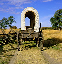 Covered wagon display at Whitman Mission National Historic Site, Washington, USA