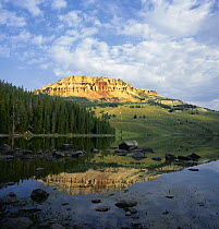 Beartooth Butte reflected in Beartooth Lake, Shoshone National Forest, Wyoming, USA