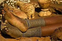 Himba woman, details of leg ornaments, Skeleton Coast, Namibia, Model released