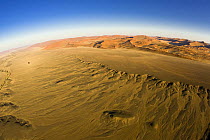 Aerial view from a hot air balloon tour over the dunes and desert, Sossusvlei, Namib-Naukluft National Park, Namibia Fish-eye lens