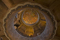 Desert View Watchtower, Grand Canyon National Park, Arizona, USA. Looking up at roof with murals by Hopi artist Fred Kabotie, Watchtower designed by Mary Colter, Completed in 1933