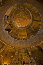 Desert View Watchtower, Grand Canyon National Park, Arizona, USA. Looking up at roof with murals by Hopi artist Fred Kabotie, Watchtower designed by Mary Colter, Completed in 1933