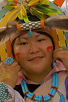 Native american Hopi girl from the Hopi Reservation, Arizona, USA, dressed in costume for "social dance", model released