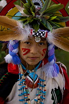 Native american Hopi girl from the Hopi Reservation, Arizona, USA, dressed in costume for "social dance", model released