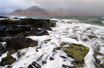 Shoreline with approaching squall, Loch na Keal, Mull, Inner Hebrides, Scotland, UK, December 2007