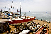 Small marina filled with sailing boats on trailers. Valparaiso, Chile, 2008.